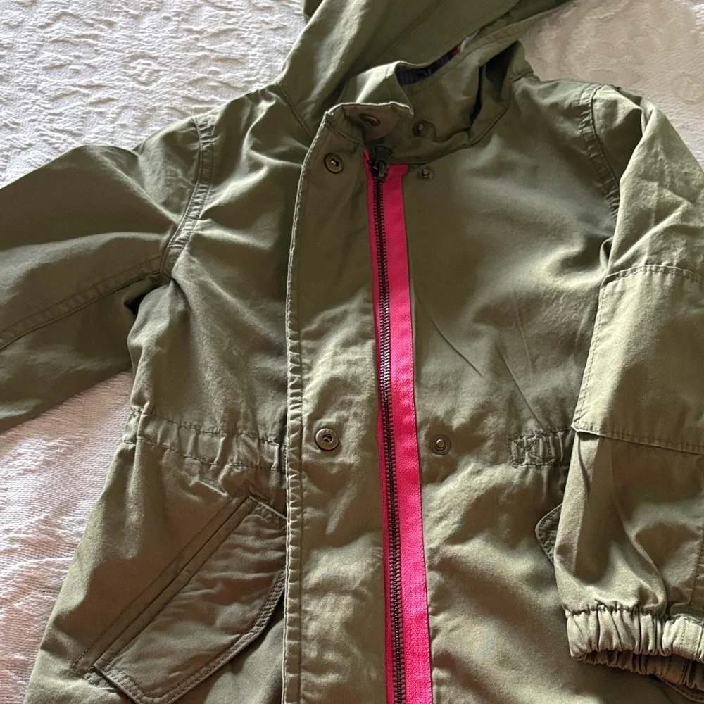 Baby Gap Girls Olive Green Hooded Jacket Gently Loved 5 Floral Lining